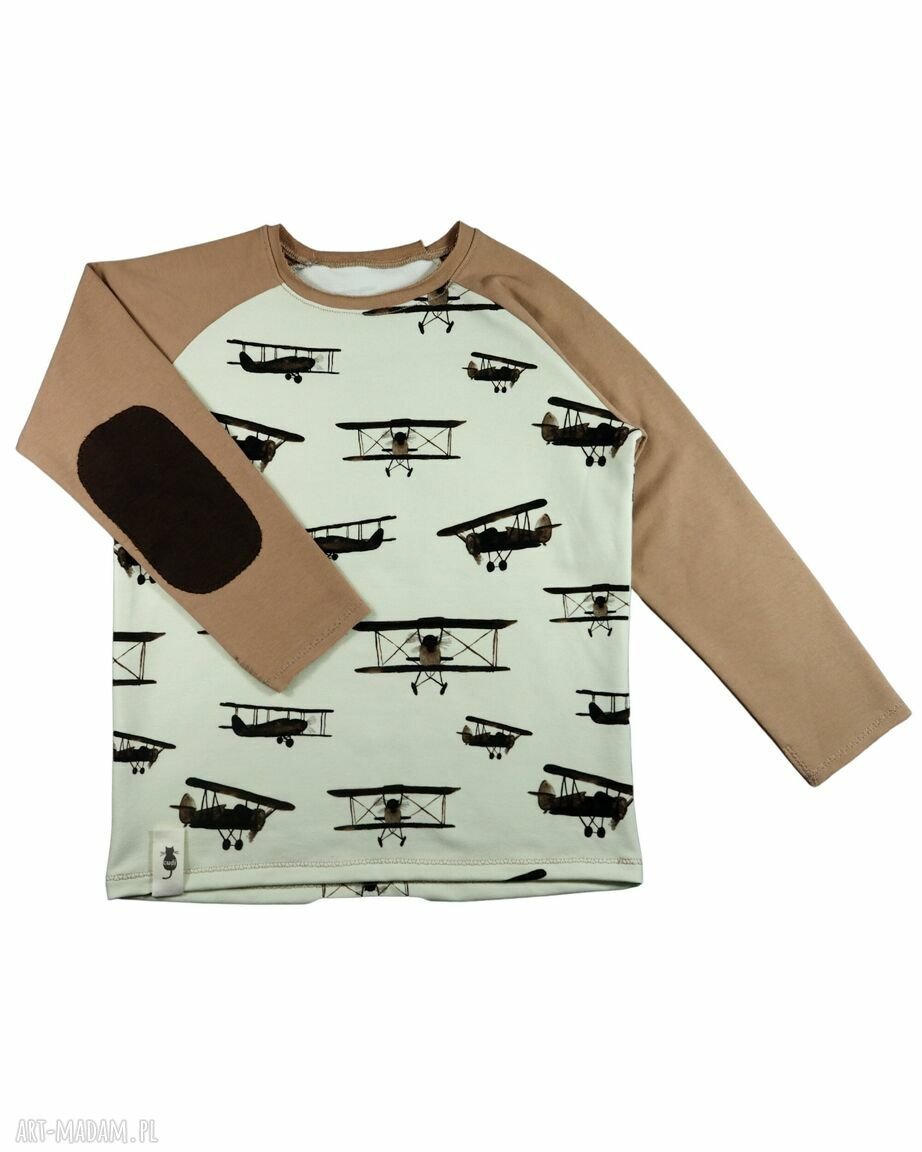 Bluza SAMOLOTY 86-104 - bawełniana, Oeko-Tex i z ozdobnymi łatami
