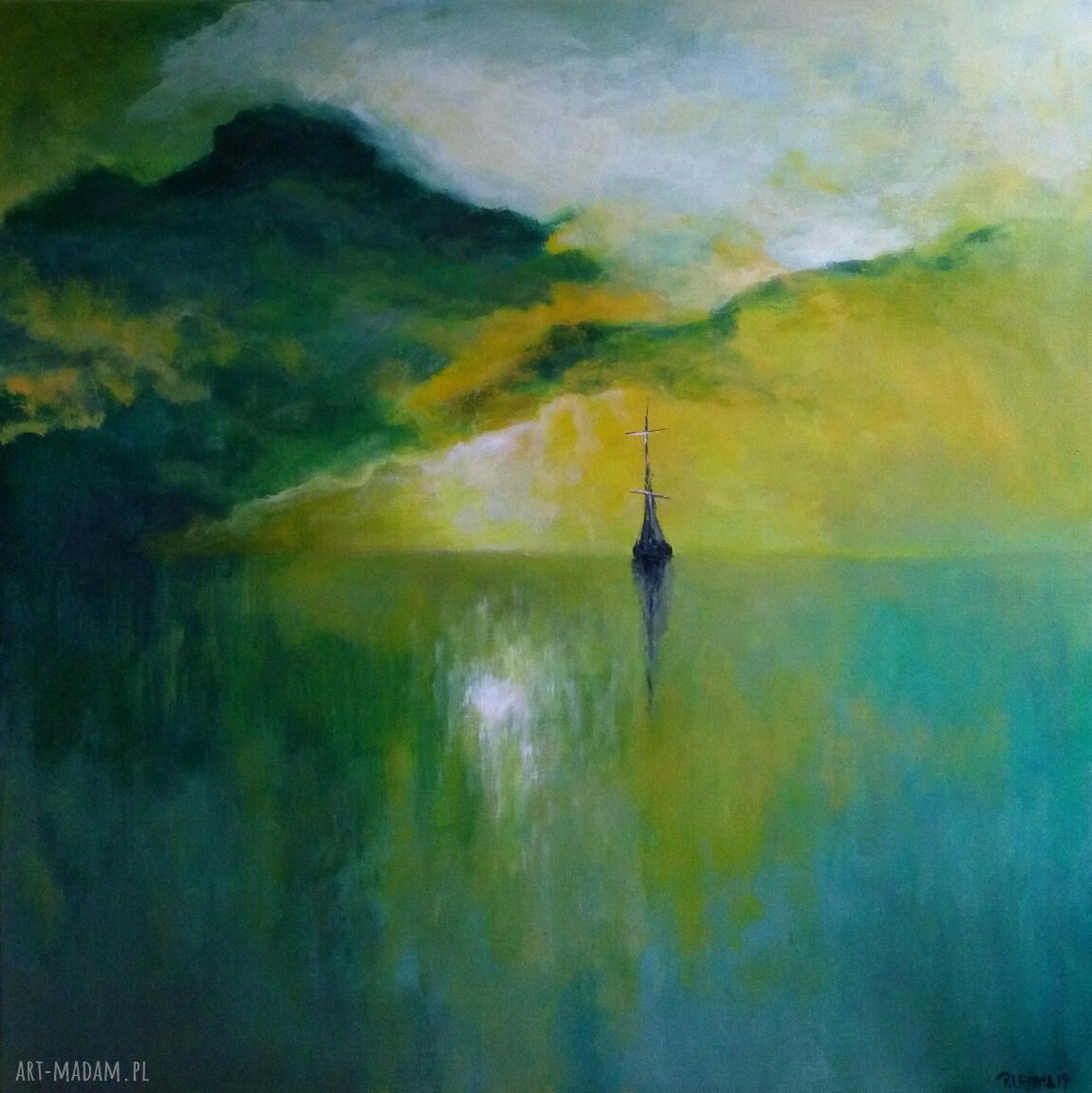 Samotna Łódź - obraz akrylowy 70x70 cm na płótnie lnianym, gotowy do zawieszenia