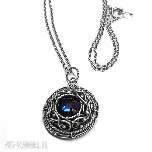 Sapphire - ręcznie robiony wisiorek ze srebra z kryształem Swarovski