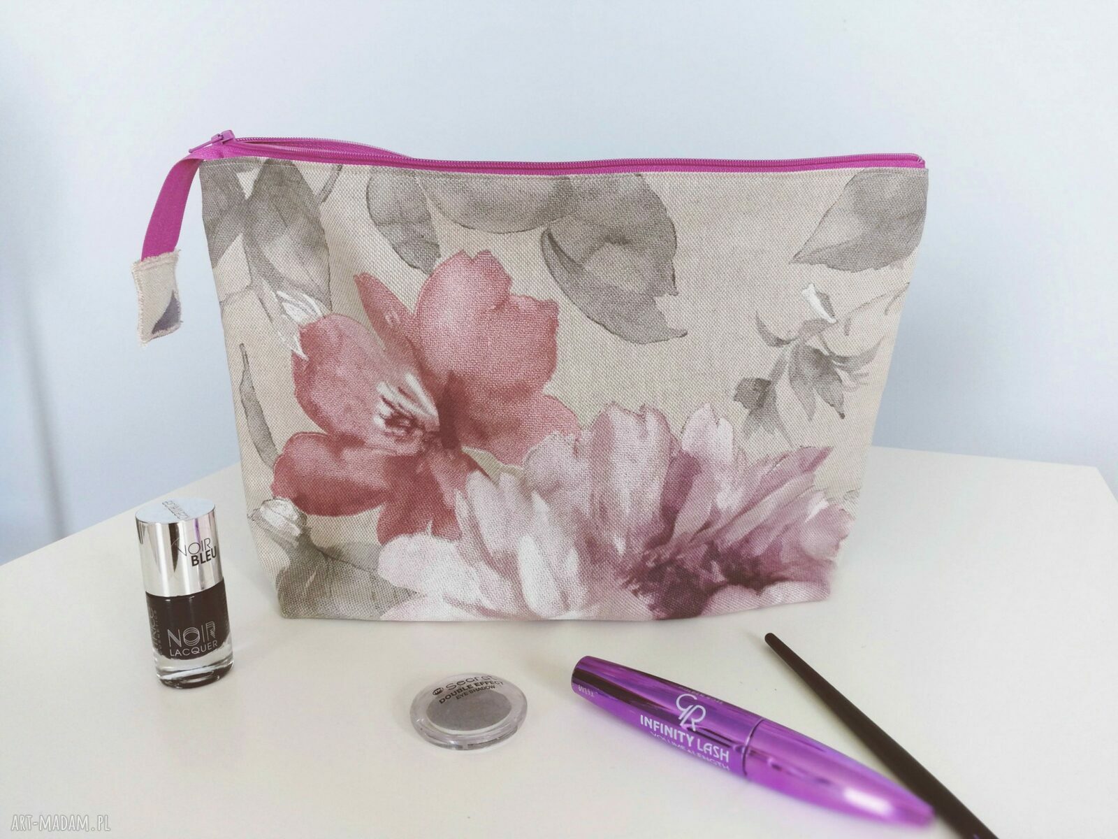Lniana kosmetyczka-organizer w kwiaty (33x20 cm)