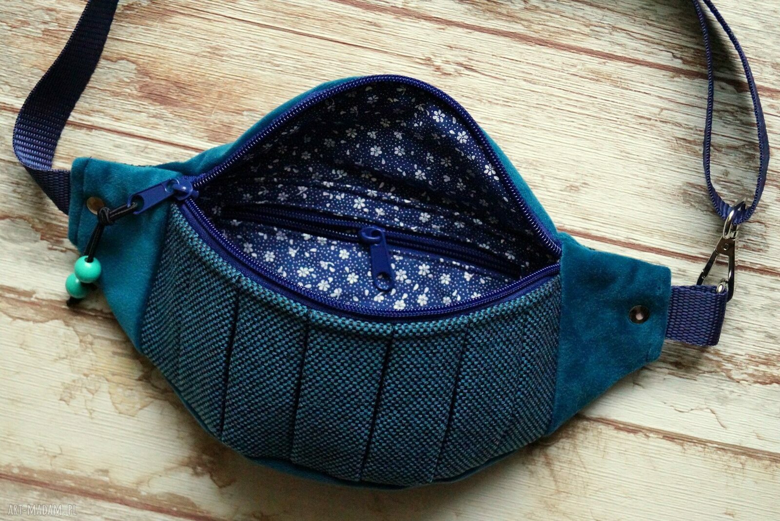 TURKUSOWA nerka - saszetka w kwiatki - handmade Happy Art