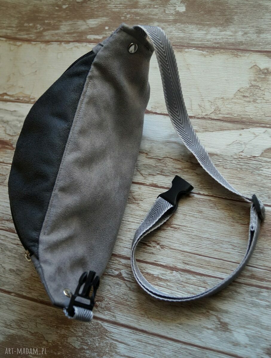 Nerka - saszetka na biodro handmade z pikowanej ekoskóry i ekozamszu (zygzaki)