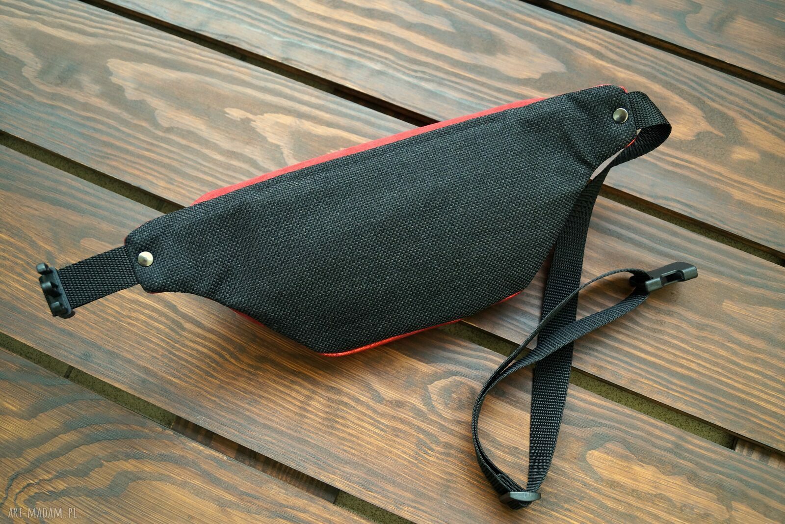 Saszetka/nerka maxi z łączonych materiałów (czerwień i czerń) - handmade Happy Art