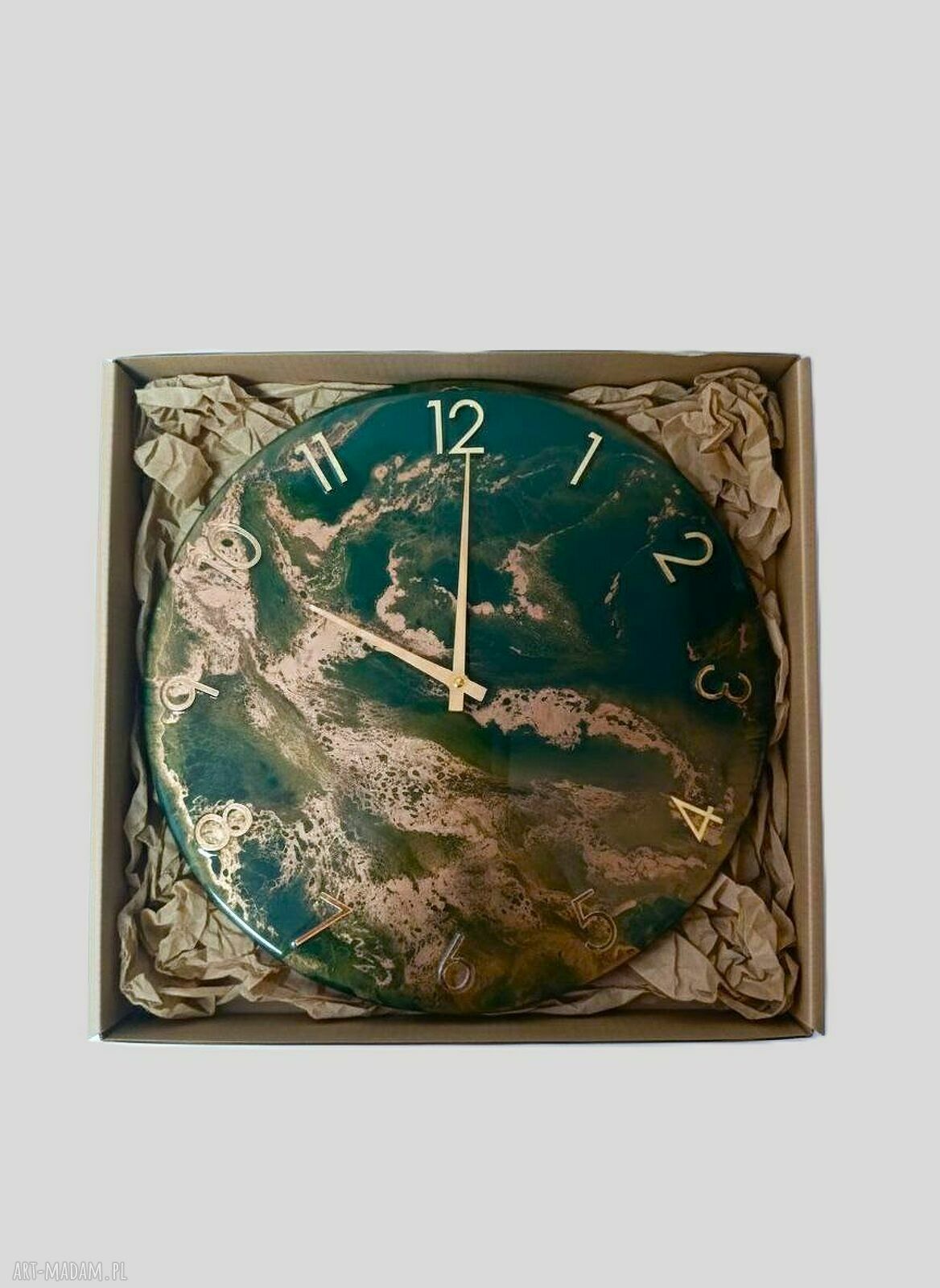 Zegar ścienny z żywicy epoksydowej - 40 cm, ręczne wykonanie