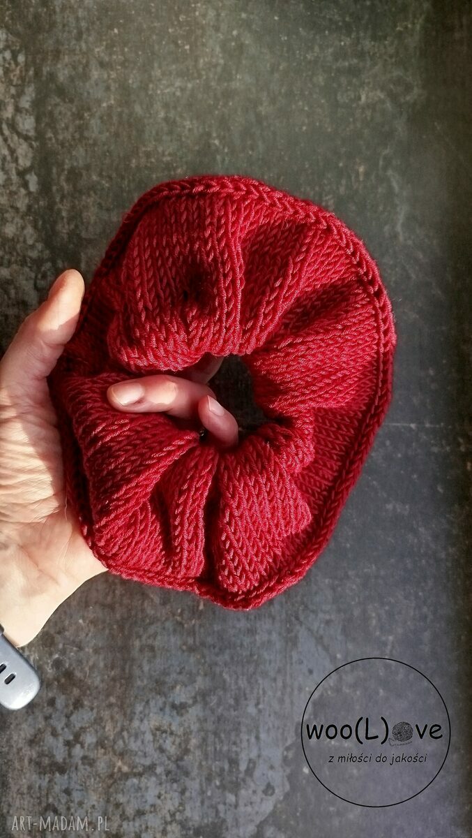 Scrunchie premium weŁna bordowy prezent dla niej cotton mamy