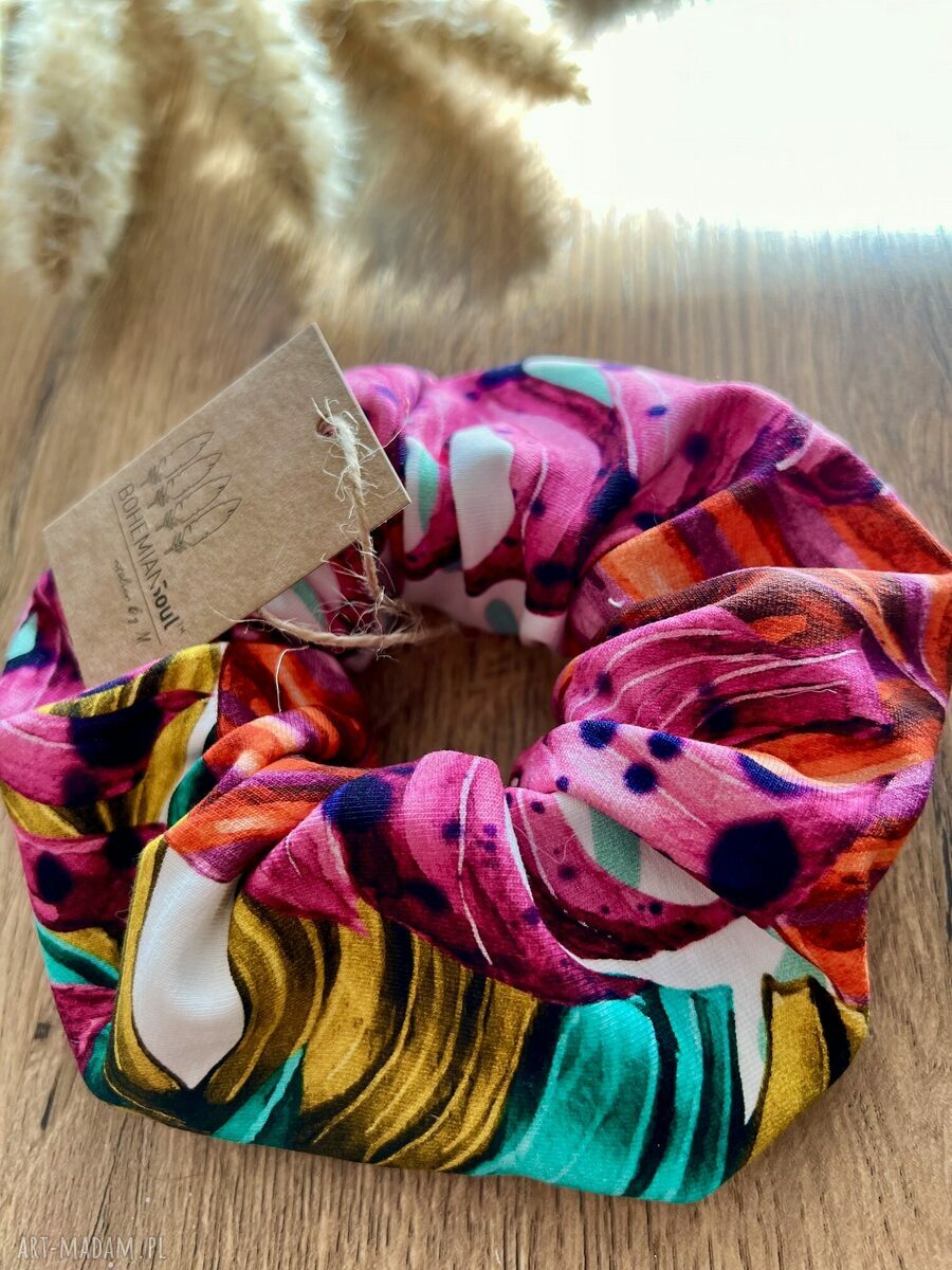 Scrunchie zero waste Tropical Mood - ręcznie robiona gumka do włosów, która mocno trzyma