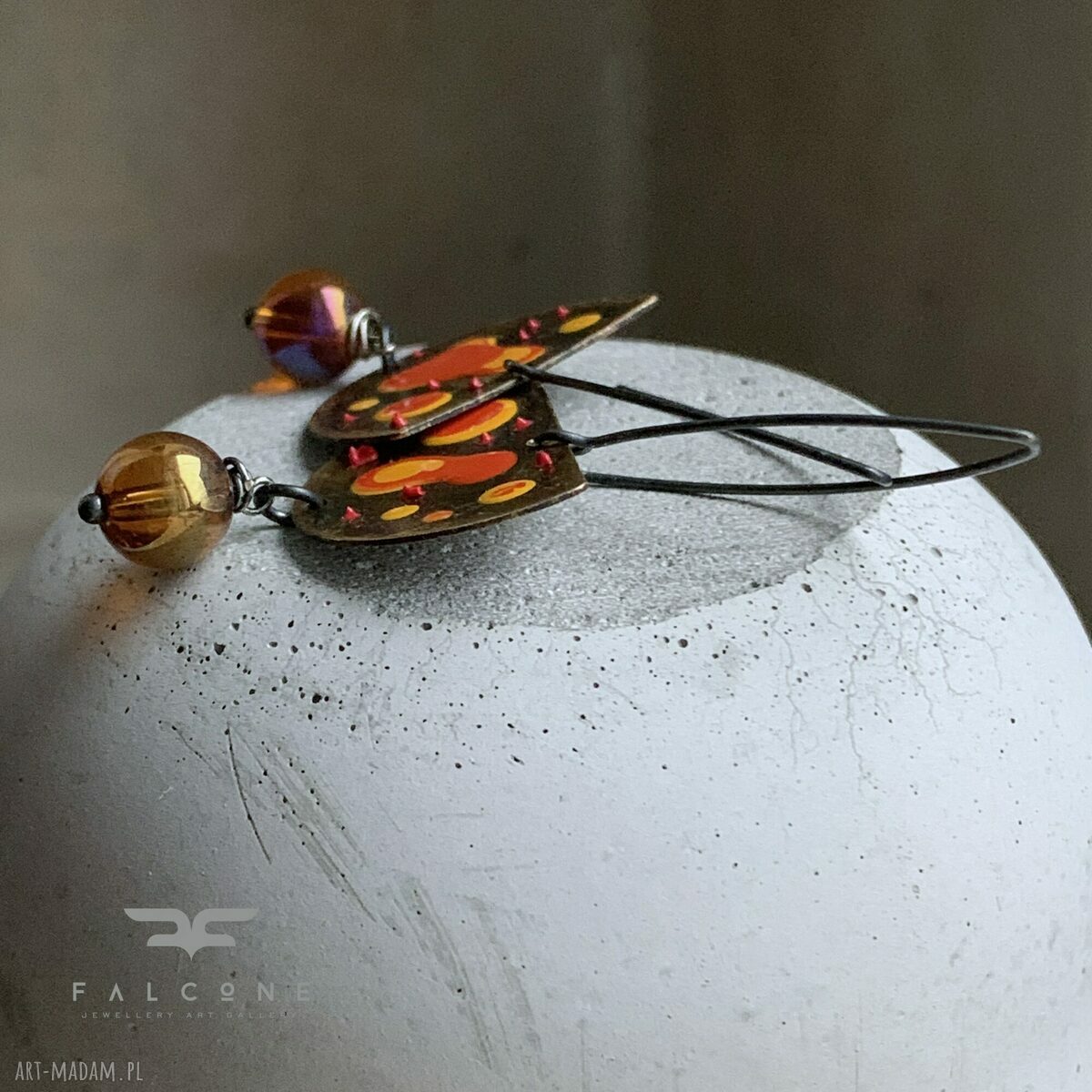Kolczyki Sea Creature / Orange Dangerous - srebrne bigle ze szkłem i emalią