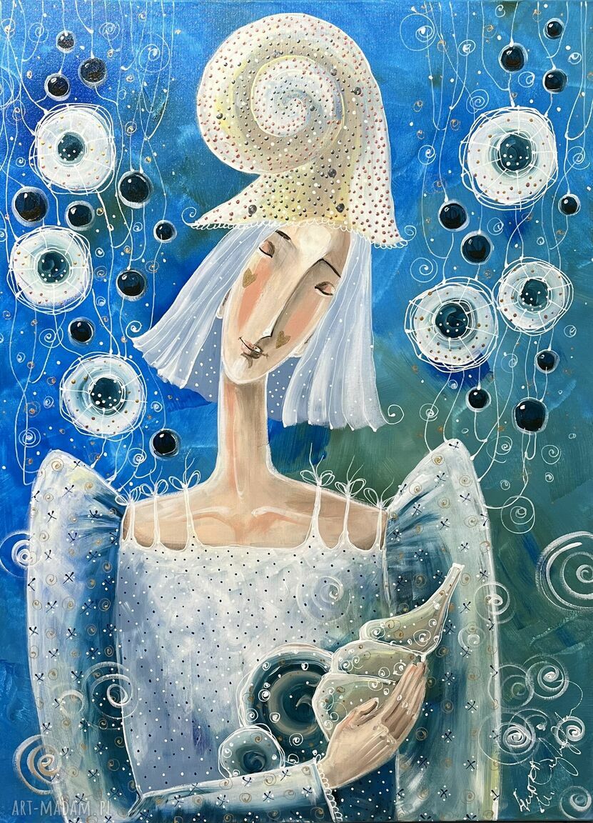Sea in my heart. Obraz giclee z aniołem (miłość) - niebieskie płótno Canvas