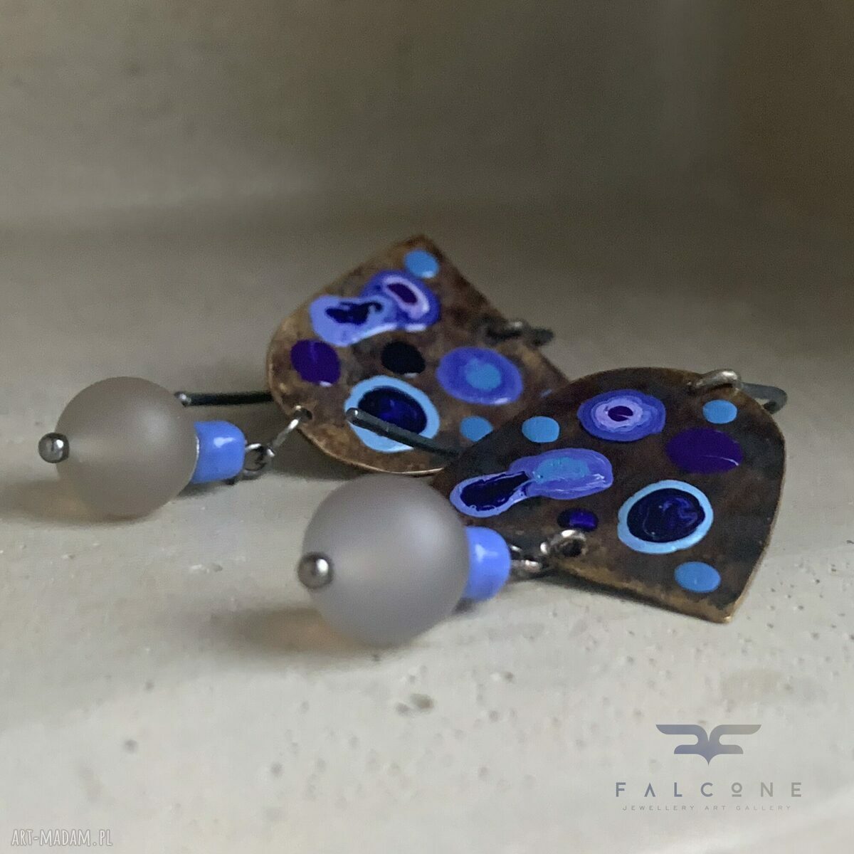 Asymetryczne kolczyki Meduzy Sea Creatures - ręcznie malowane z agatem