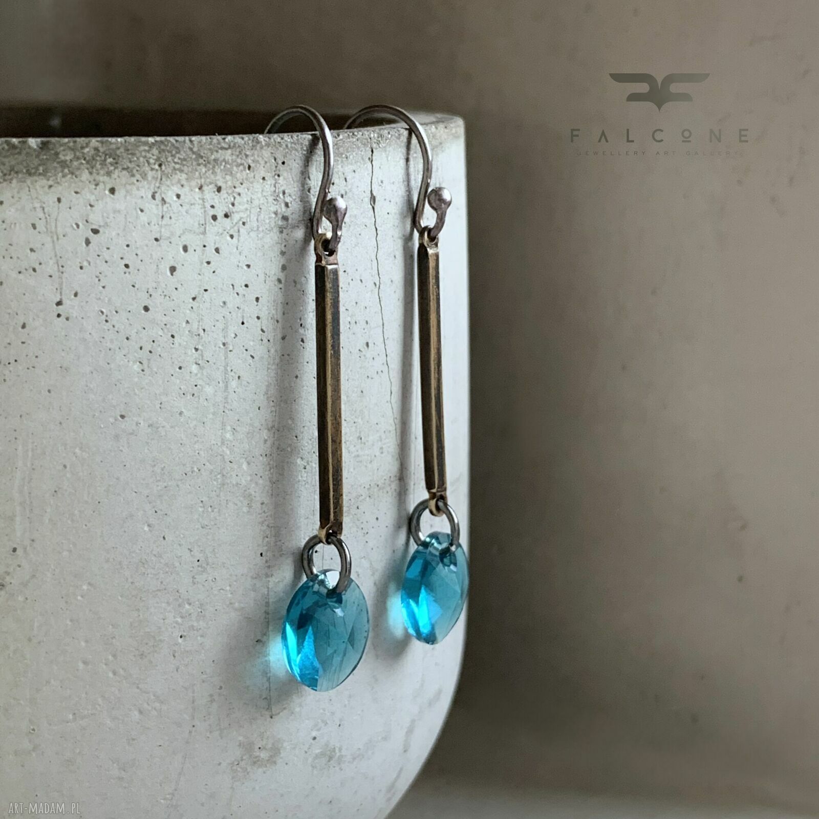 Kolczyki Sea Shades - srebro, patynowany mosiądz i kryształy Swarovski