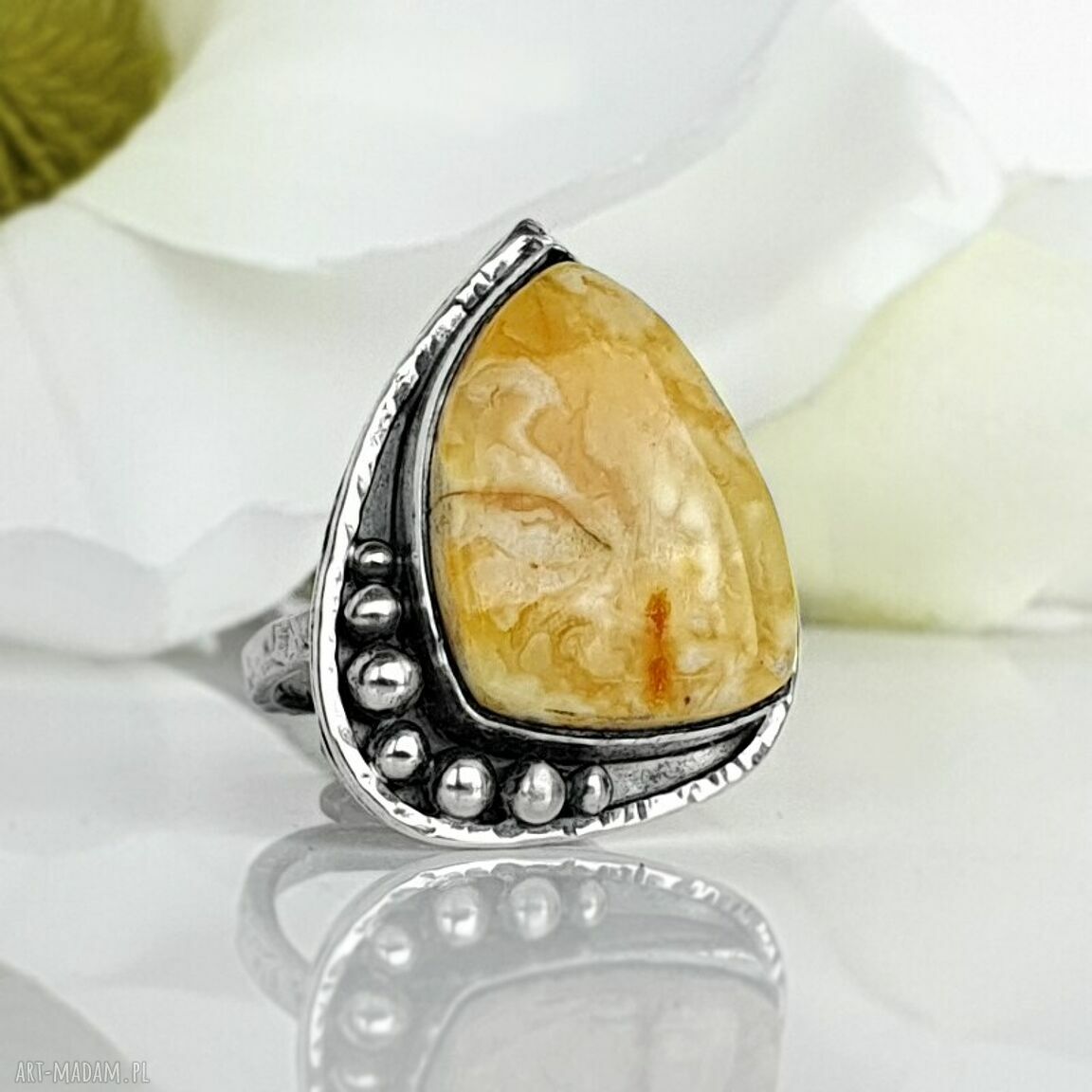 pierścionki: Seasalt II srebrny pierścionek z bursztynem bałtyckim Autorskie