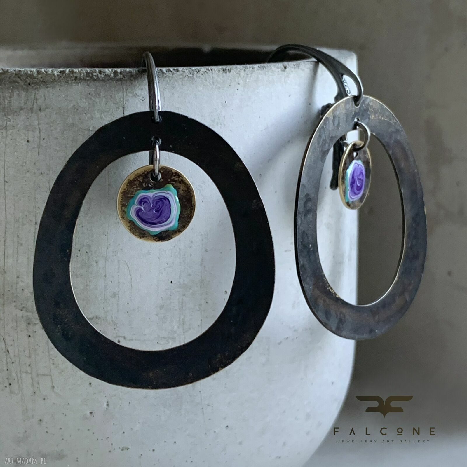 Kolczyki Secret Garden Violet Green z patynowanego mosiądzu