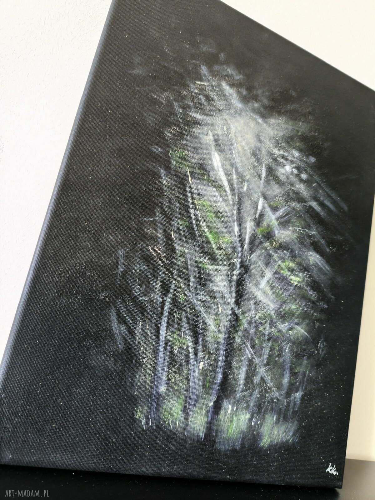 Obraz olejny 30x40 - Sekret Nocy, nocny las w srebrnej mgle