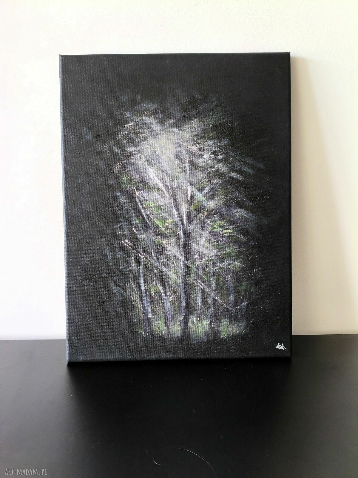 Obraz olejny 30x40 - Sekret Nocy, nocny las w srebrnej mgle