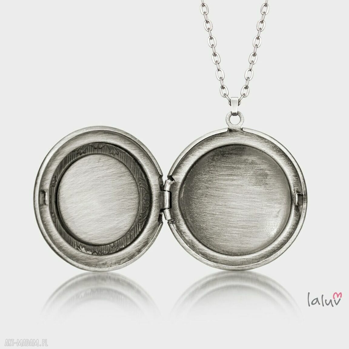 Sekretnik z grafiką Geometryczna Papuga delikatny wisiorek medalion na łańcuszku (ręcznie robiony)