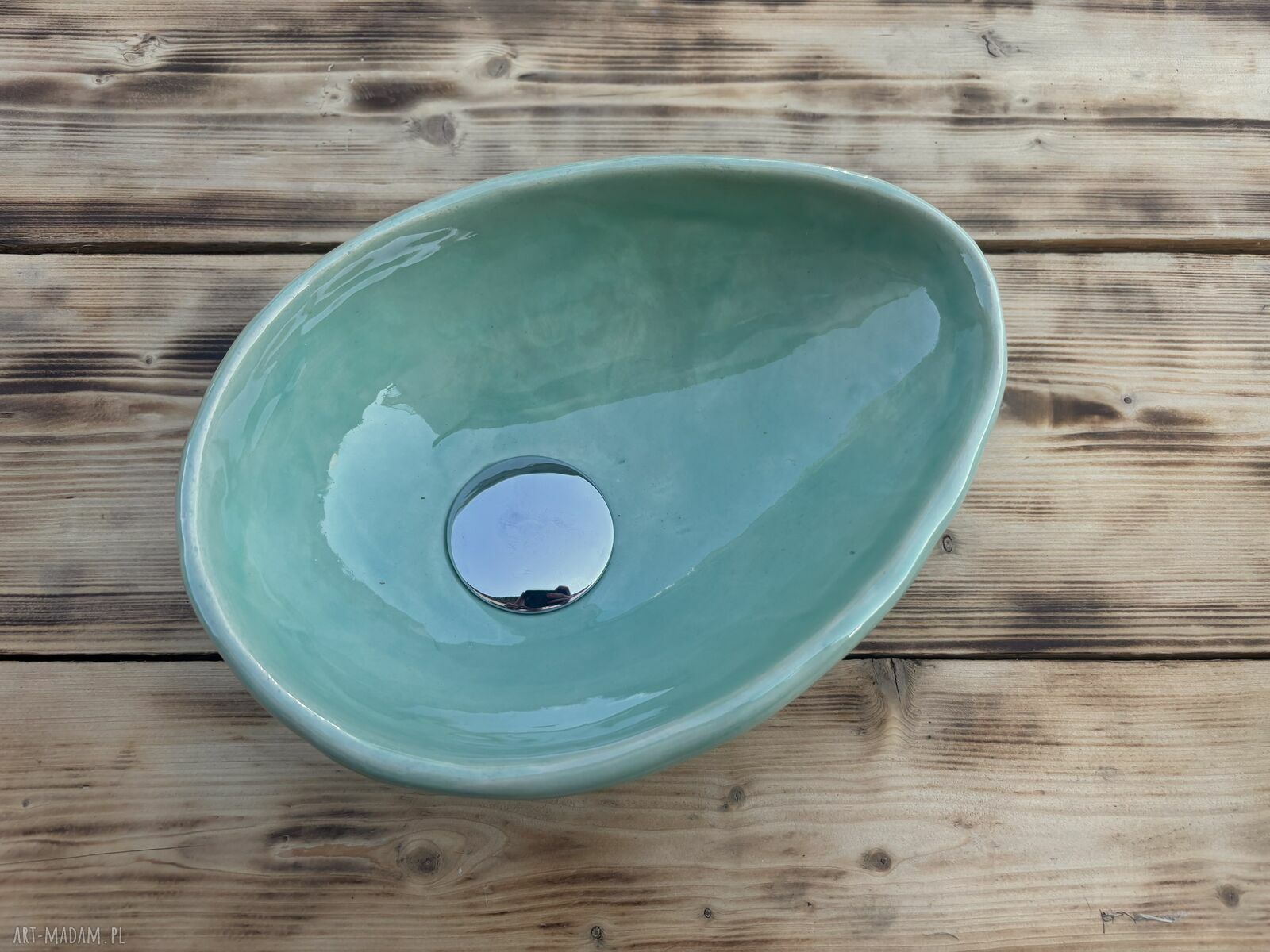 Ręcznie robiona seledynowa mini umywalka ceramiczna