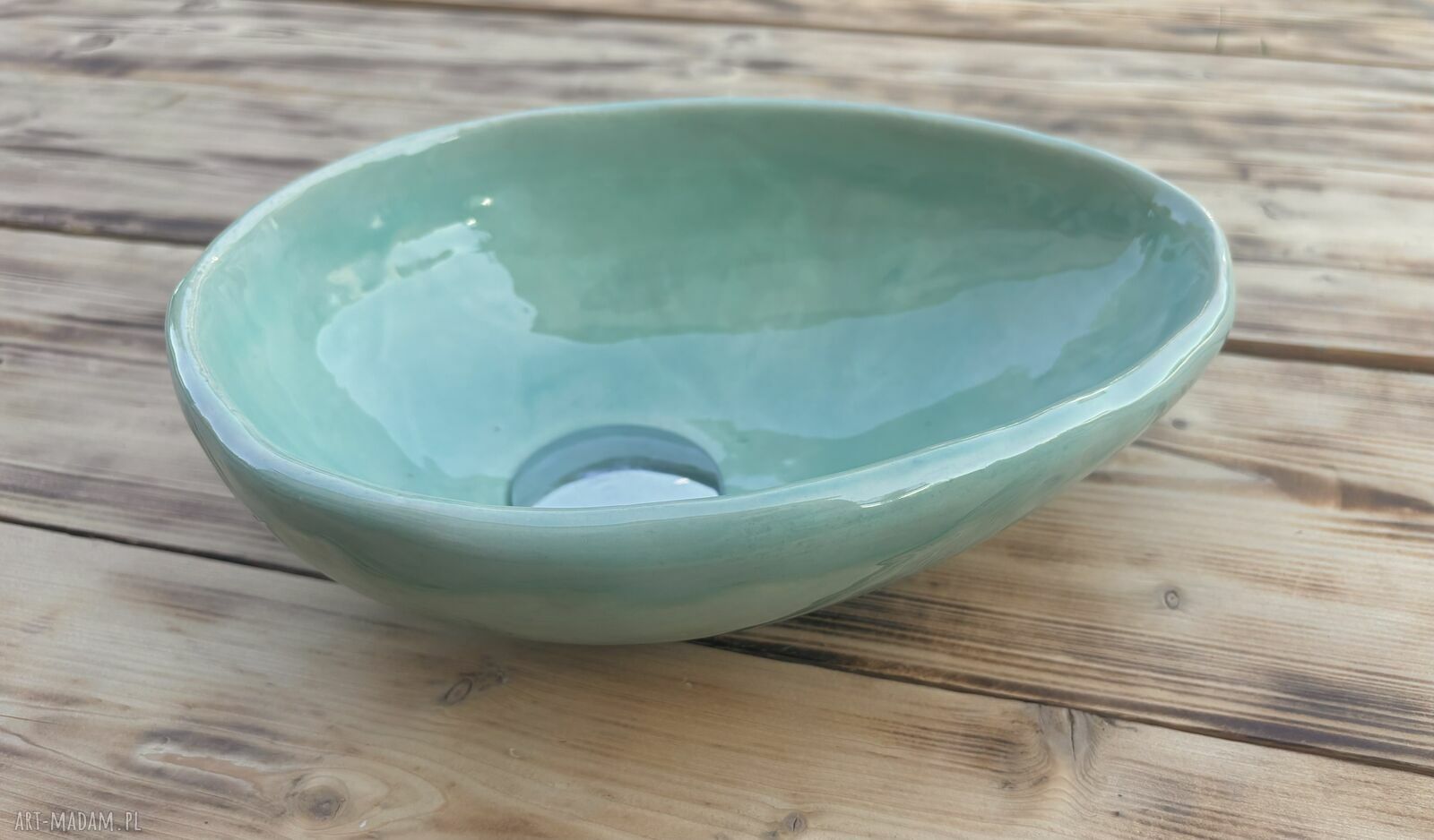 Ręcznie robiona seledynowa mini umywalka ceramiczna