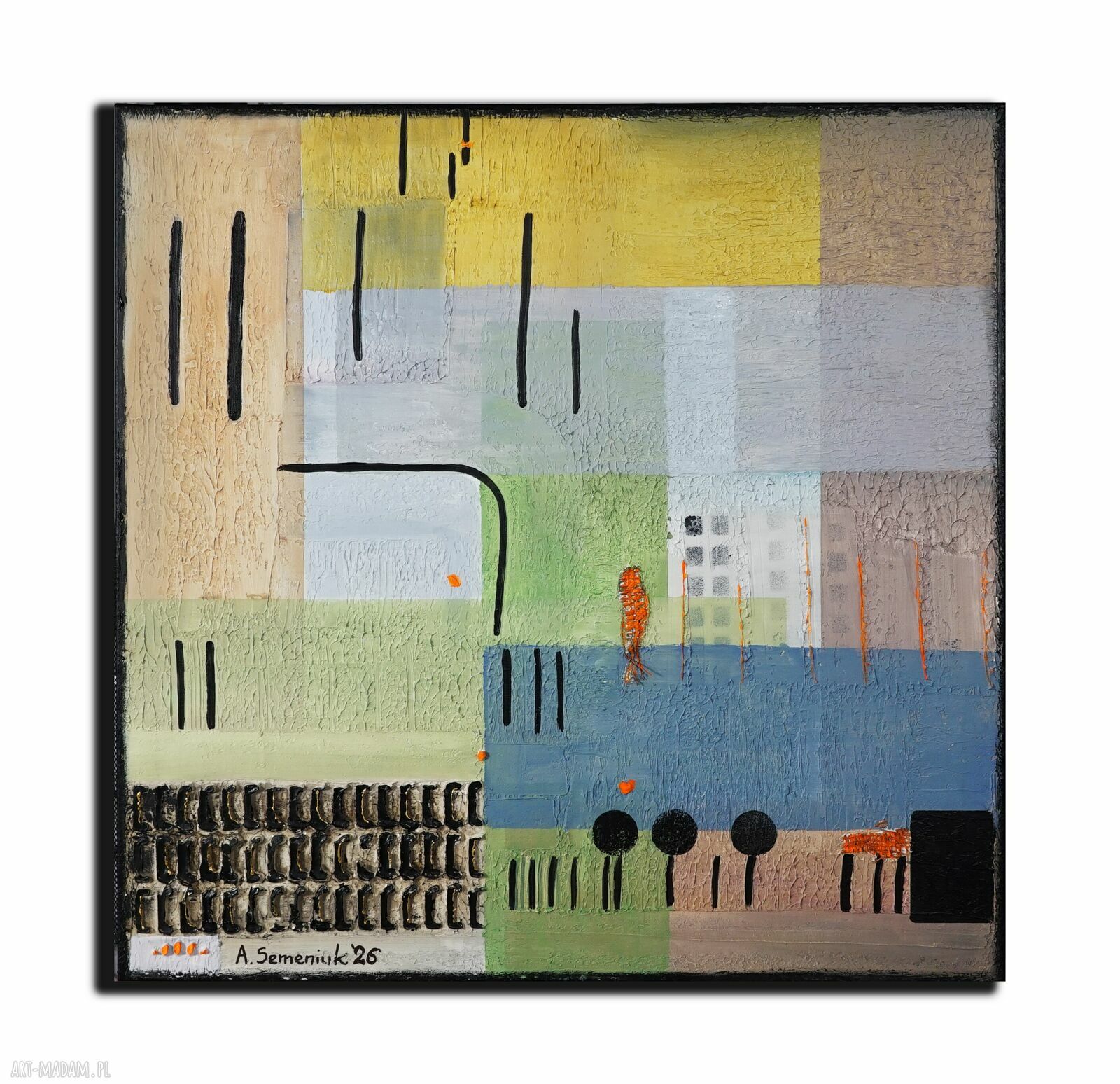Pola pamięci - abstrakcyjny obraz akrylowy 70x70 cm