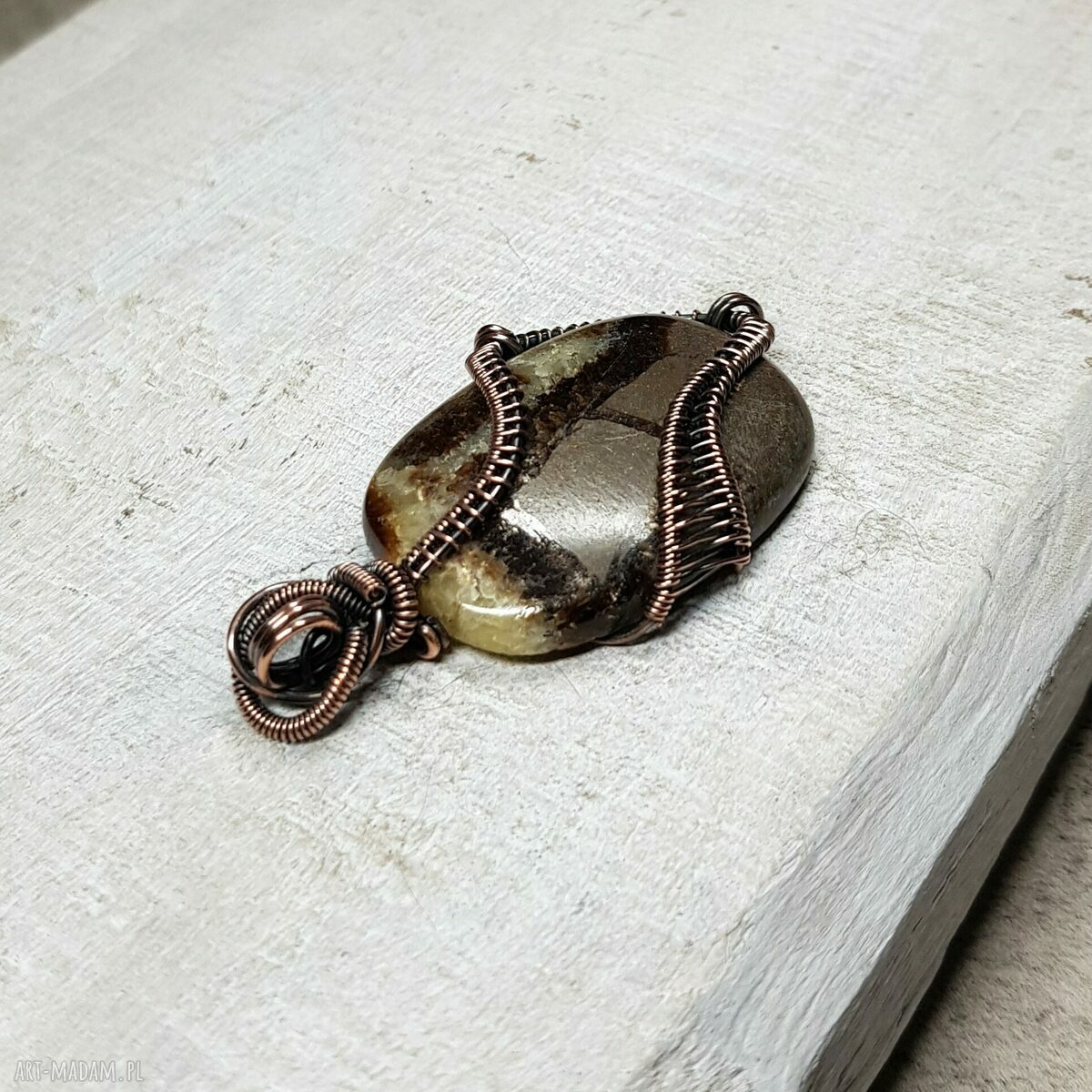 Septarian (smoczy kamień) - ręcznie robiony naszyjnik wire wrapping z miedzi