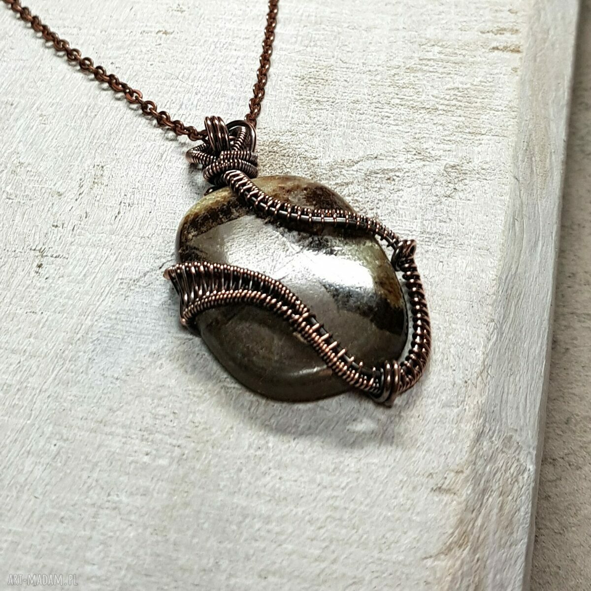 Septarian (smoczy kamień) - ręcznie robiony naszyjnik wire wrapping z miedzi