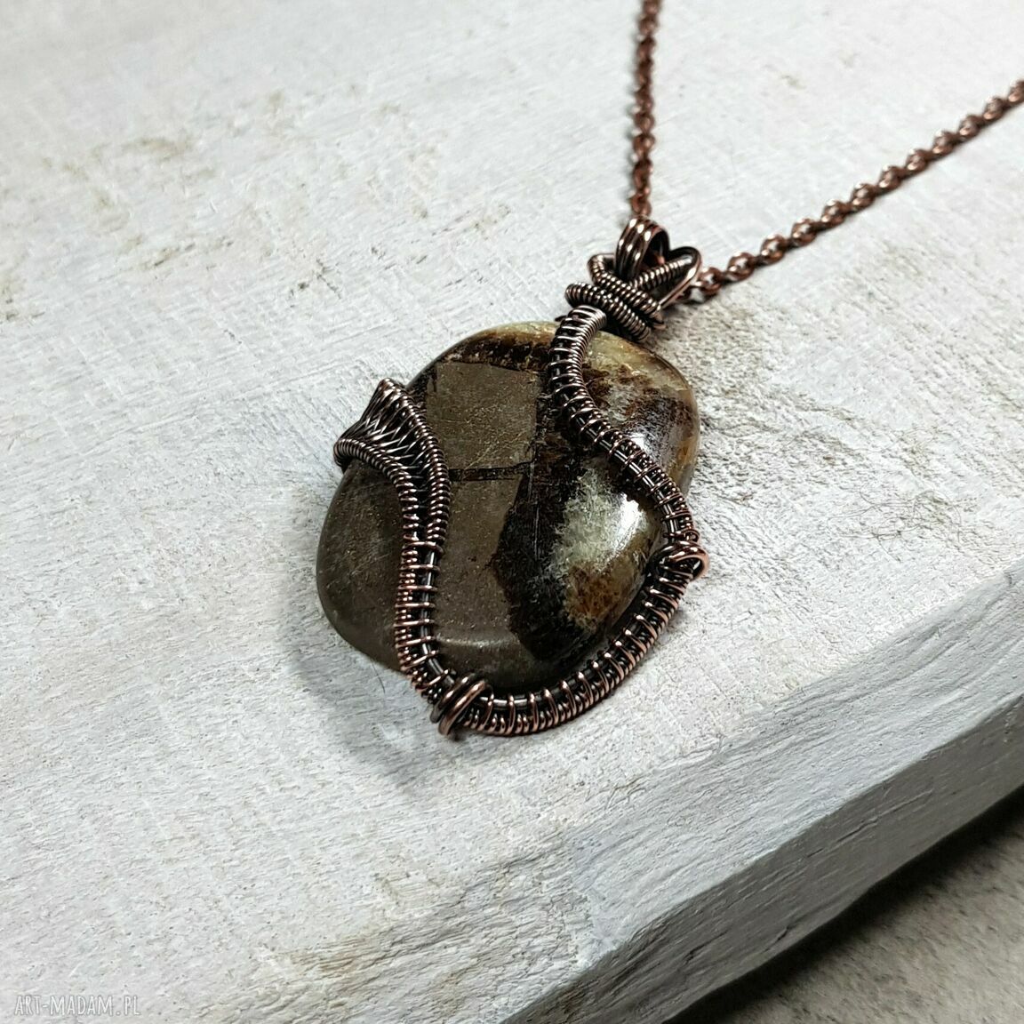 Septarian (smoczy kamień) - ręcznie robiony naszyjnik wire wrapping z miedzi