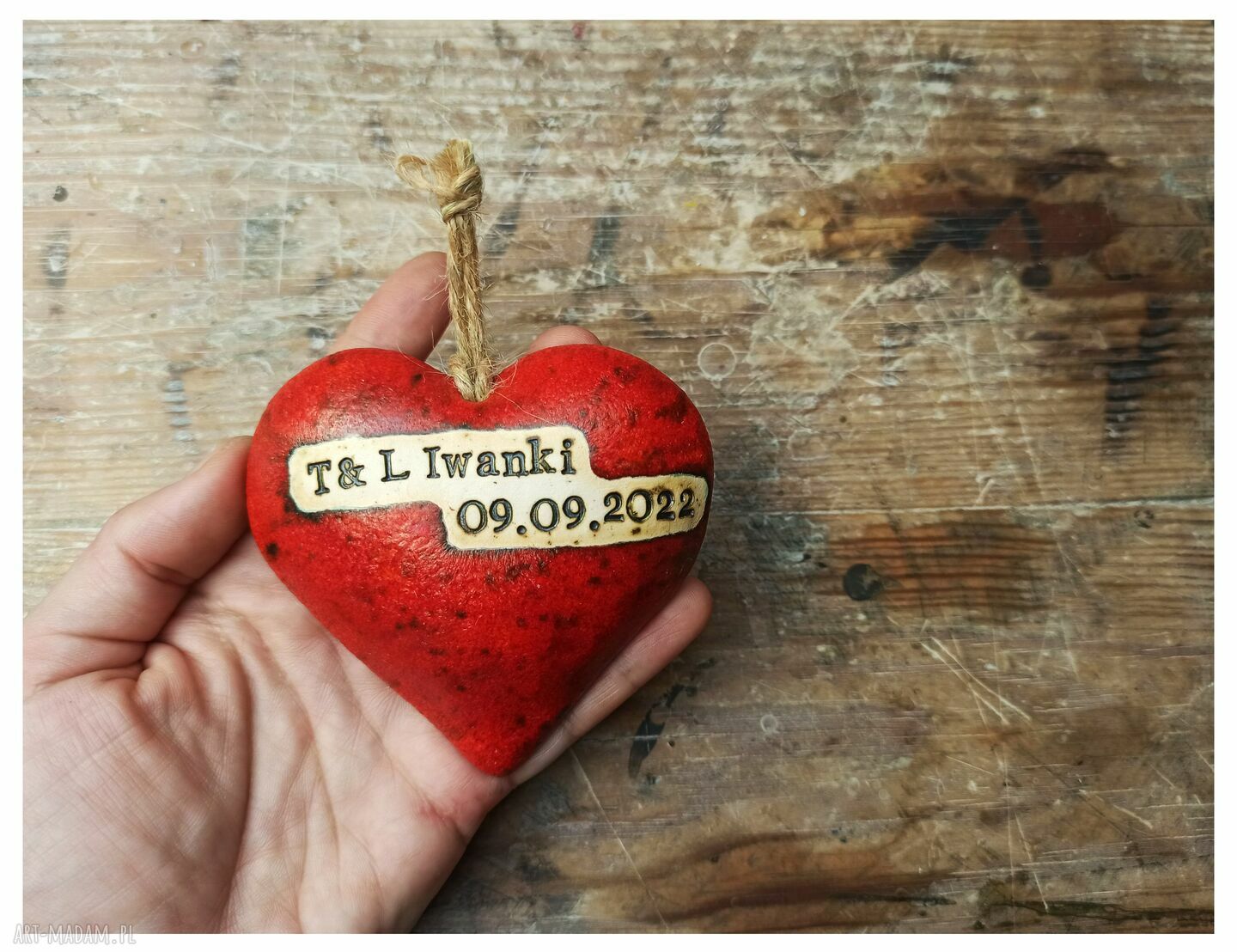 Serca z grawerem - podziękowania ślubne z ceramiki