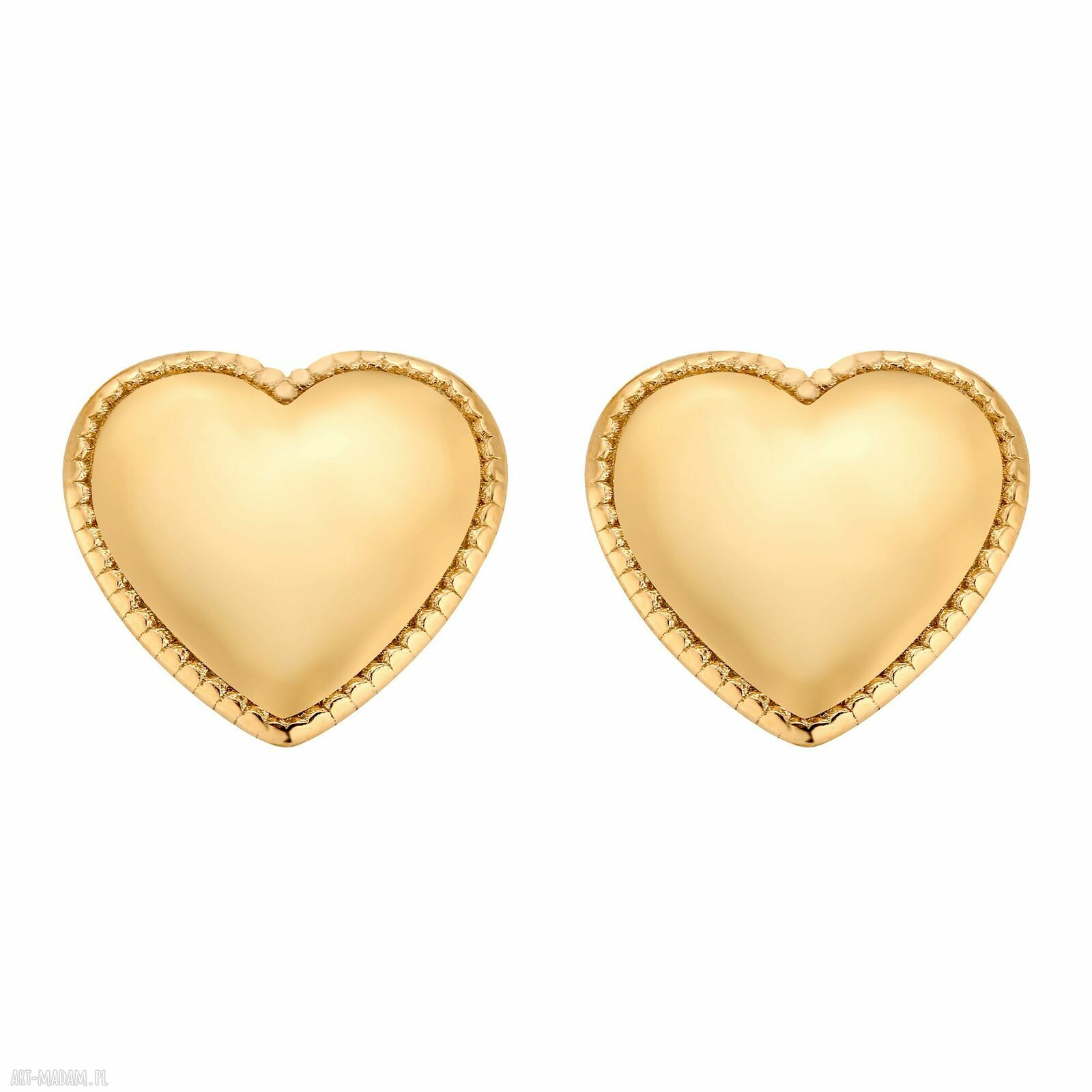 Złote kolczyki serca sercami serduszkami serduszka