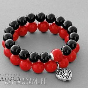 lavoga black & red jade with heart pendant set