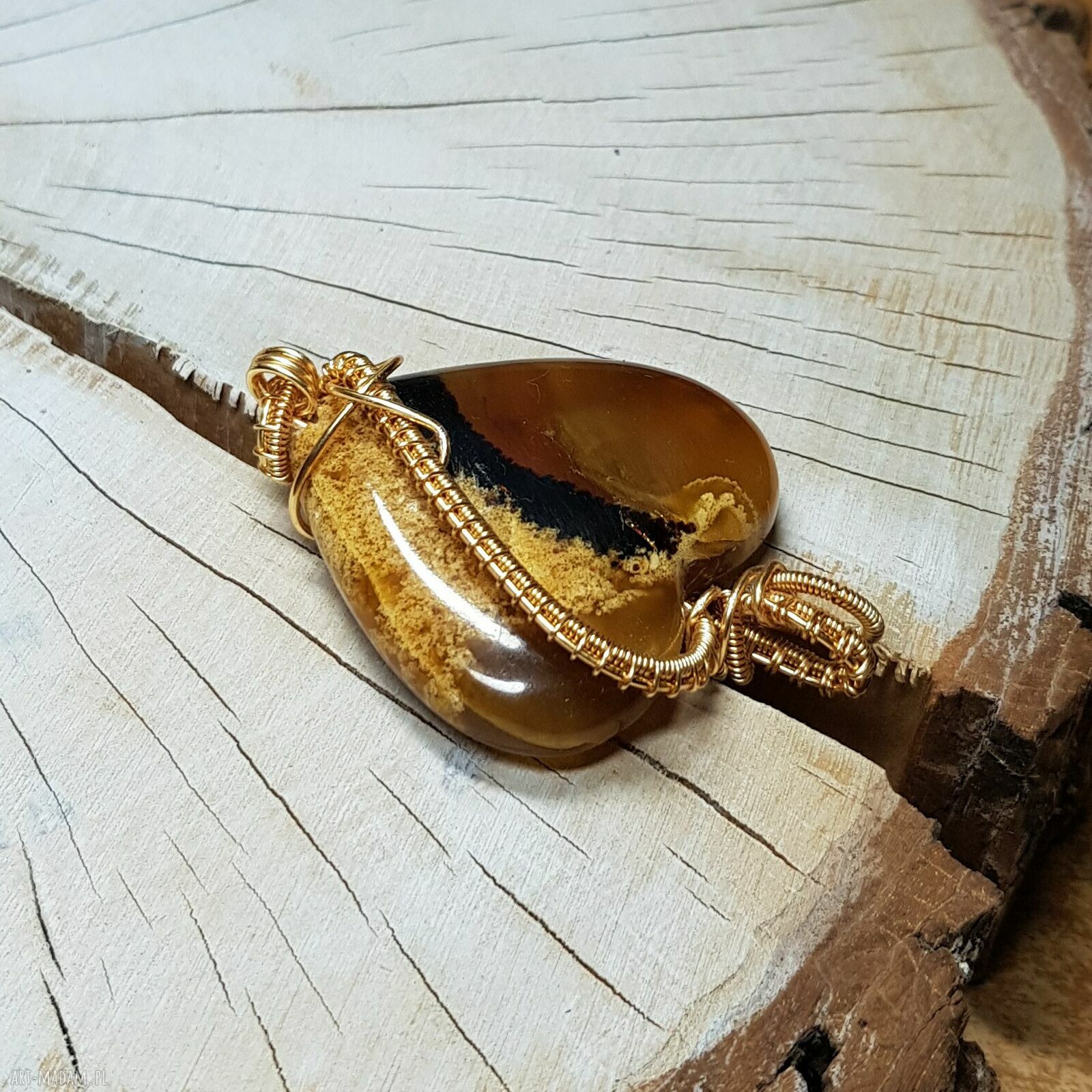 Wisiorek Bursztynowe Serce M298 - wire wrapping z bursztynu z Sumatry