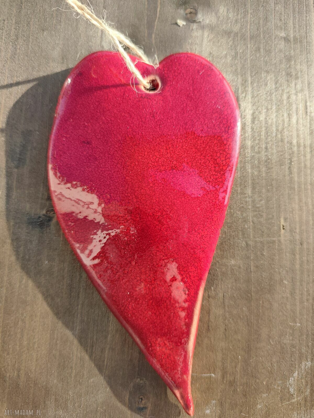 Czerwone serce ceramiczne „Miłość dwoje” - dekoracja handmade
