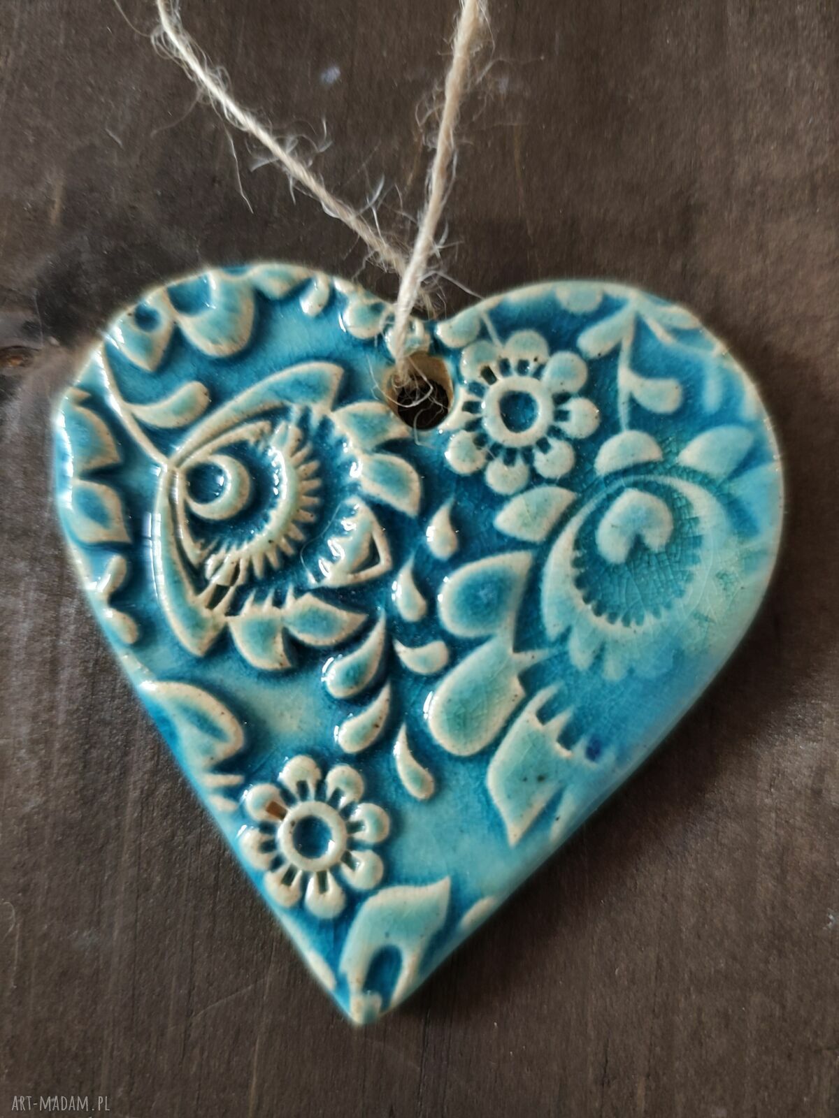 Turkusowe serce ceramiczne - ręczna zawieszka na prezent