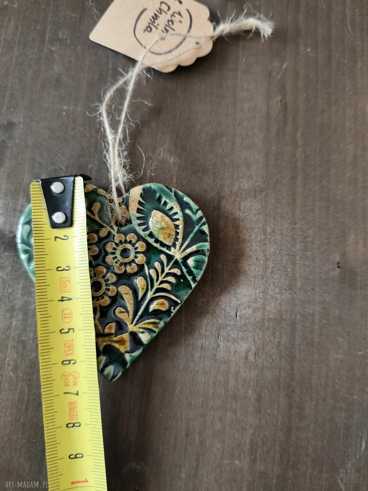 Zielone serce ceramiczne - zawieszka handmade na prezent