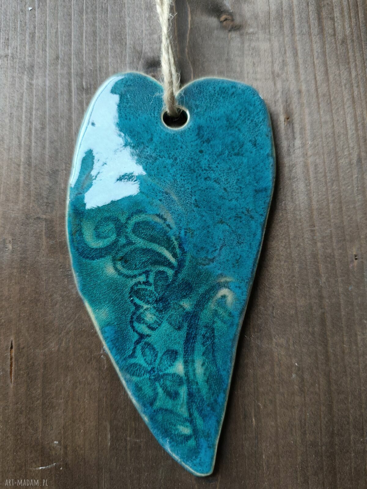 Turkusowa zawieszka - serce ceramiczne, ręcznie wypalane