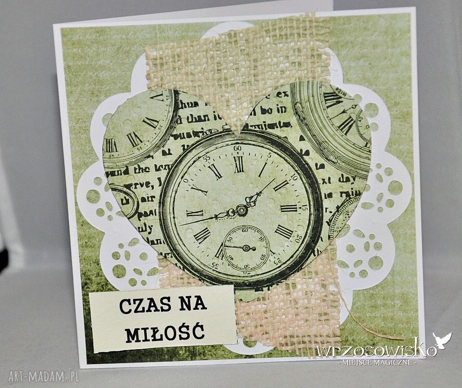 Czas miłość kartka scrap walentynki serce Śliczna oryginalna