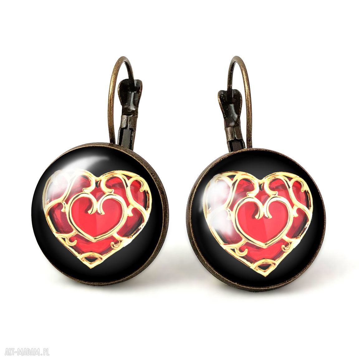 Serce duże kolczyki wiszące zelda prezent walentynki ręcznie
