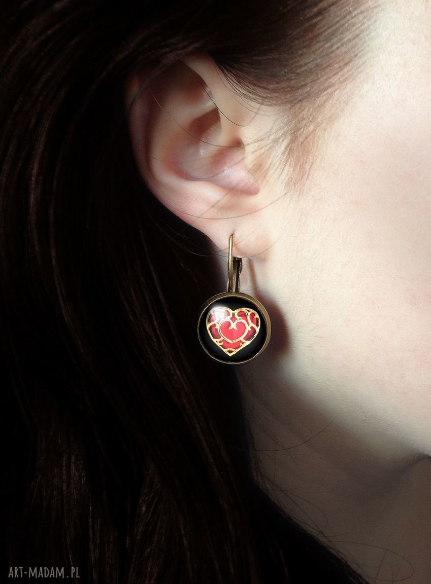 kolczyki: Serce Duże kolczyki wiszące Handmade