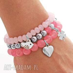 hematite pink jade & crystal set with pendants