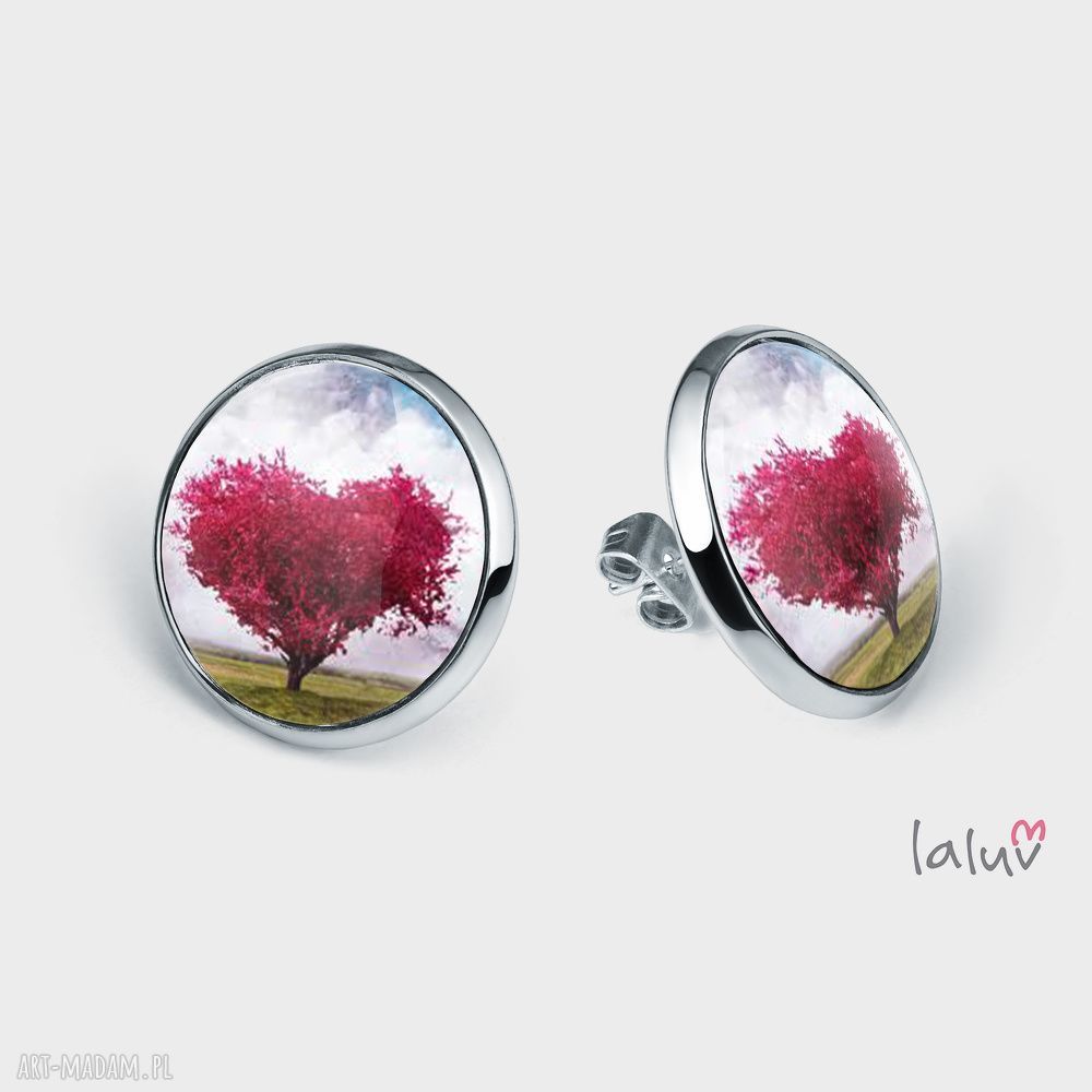 Kolczyki sztyfty LOVE TREE - drzewo miłości (grafika pod szkłem)