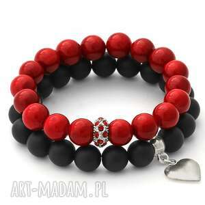 lava with heart & red jade with crystal bead