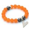 autorskie bransoletki orange jade, steel pearl with heart pendant