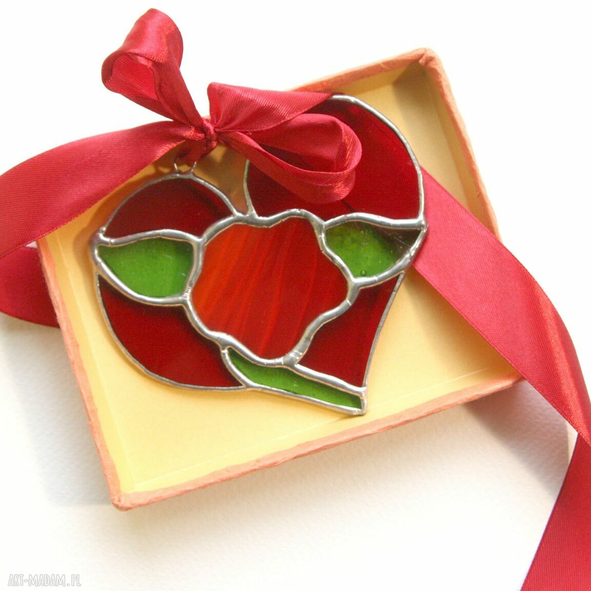 Serce Róża - witraż handmade Tiffany Pi Art