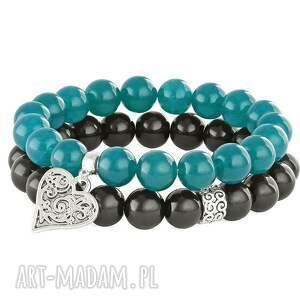 sea-green & black jade with bead & heart