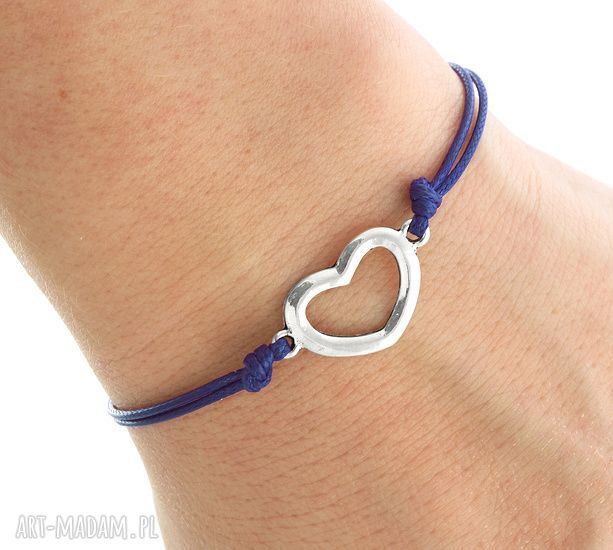 Simply charm navy blue twine with heart sznurek serce delikatna