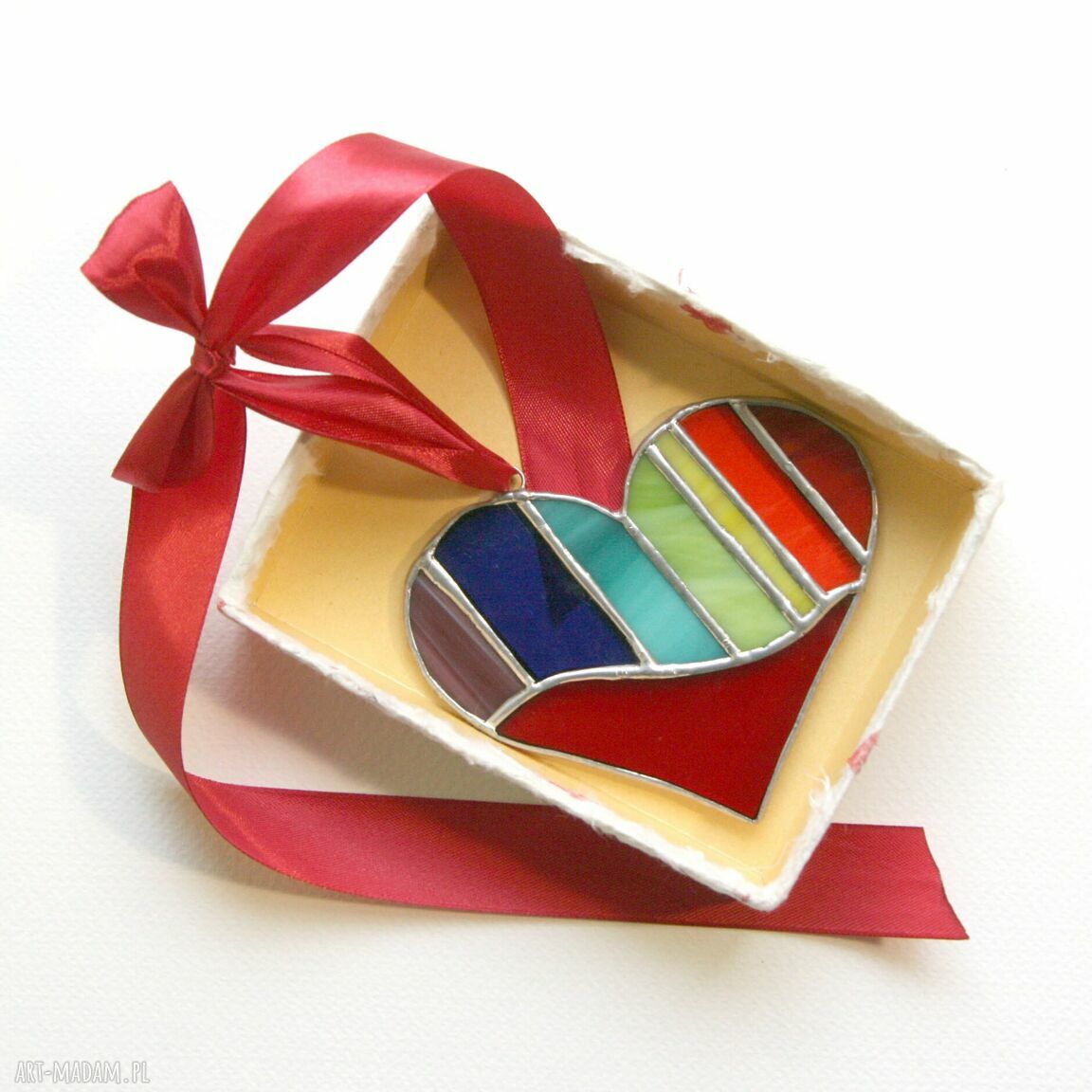 Serce tęcza - witraż Tiffany (ok. 11x9 cm)
