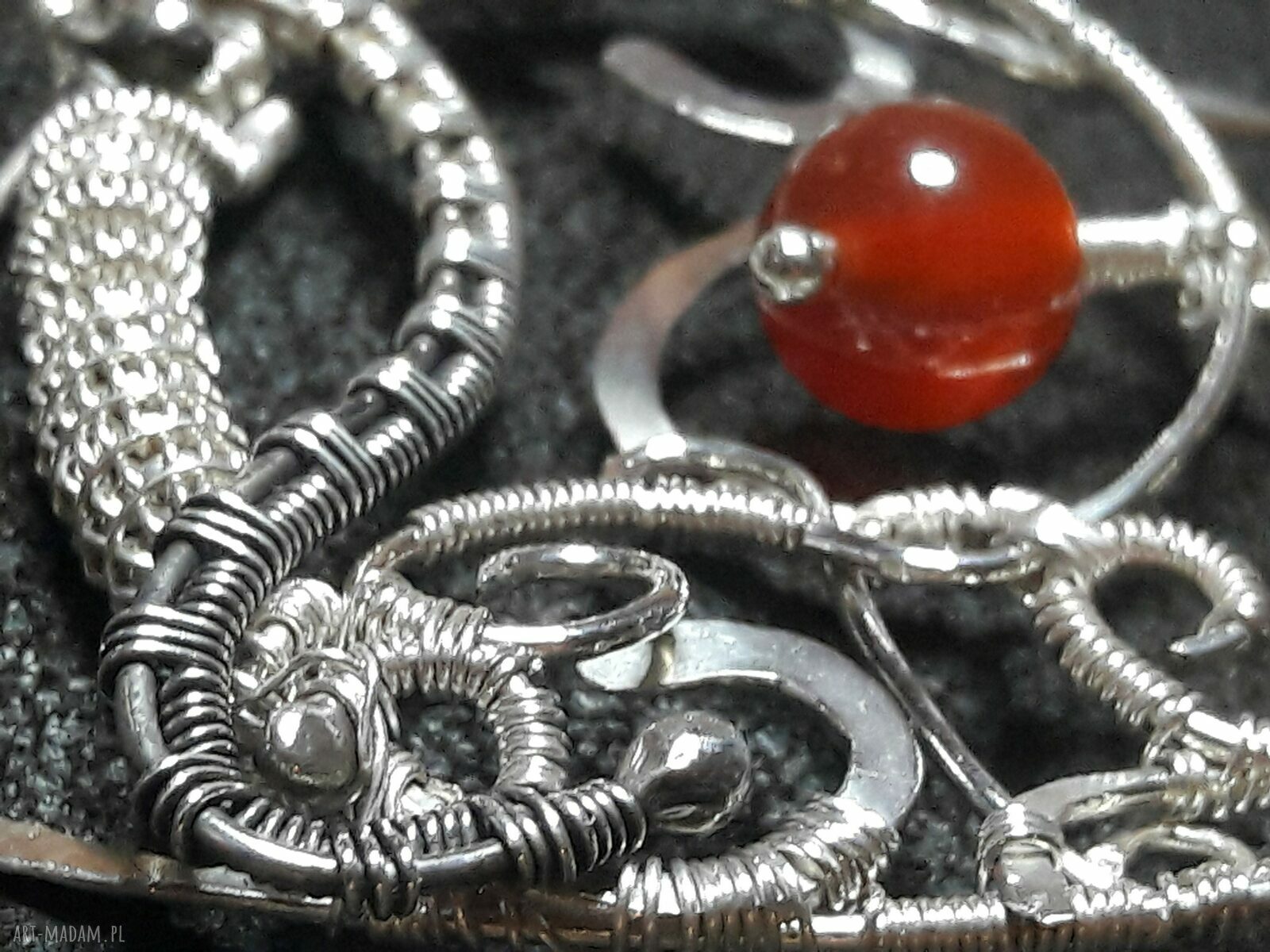 Wisiorek serce wire wrapping z karneolem - srebro 925/999