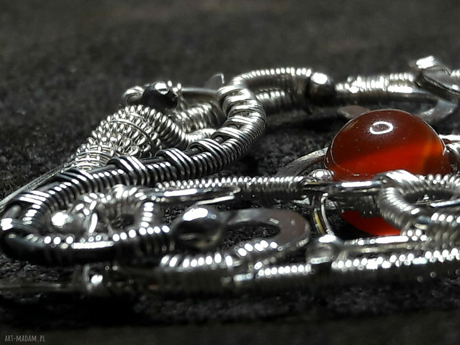 Wisiorek serce wire wrapping z karneolem - srebro 925/999
