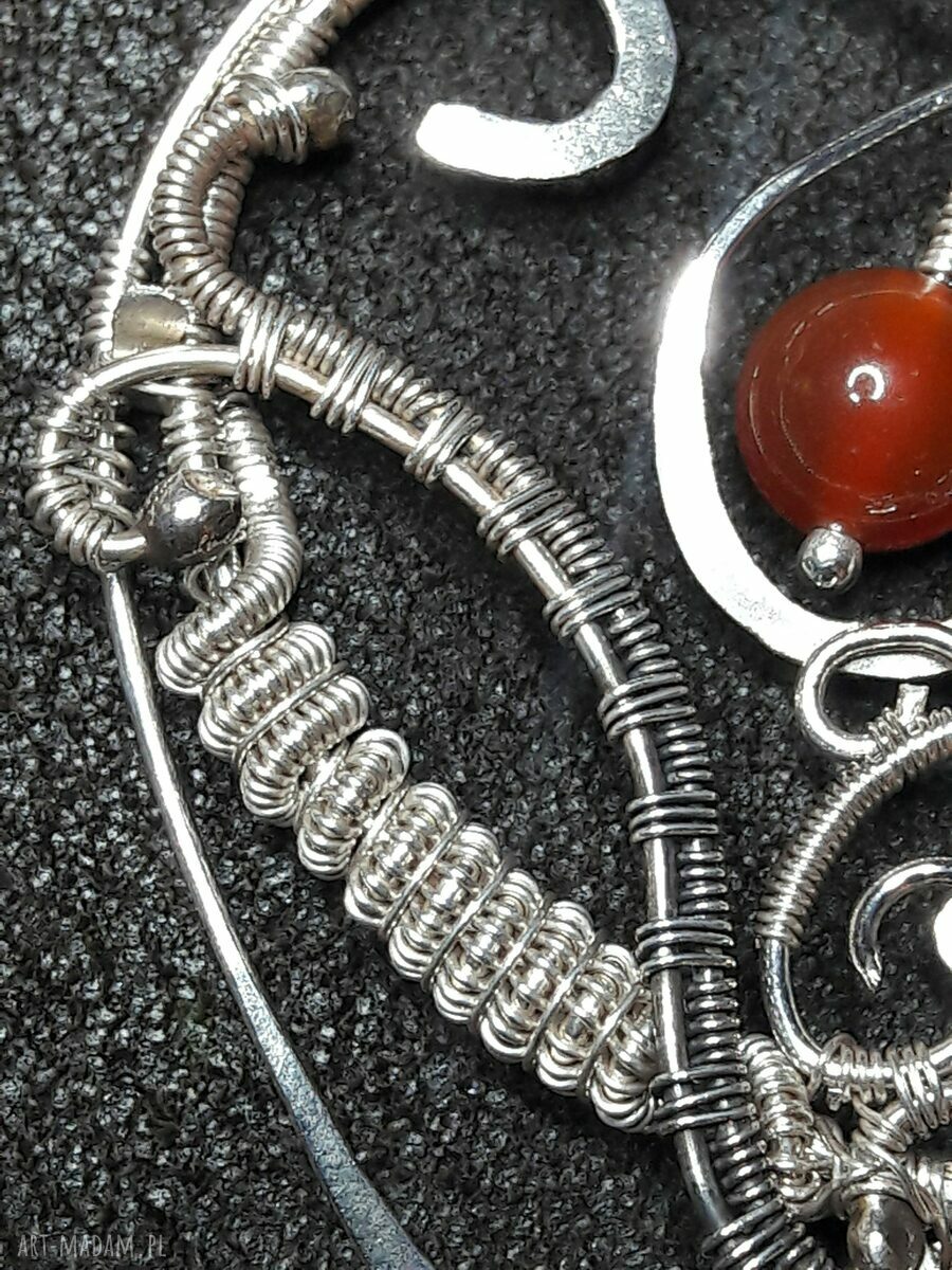 Wisiorek serce wire wrapping z karneolem - srebro 925/999