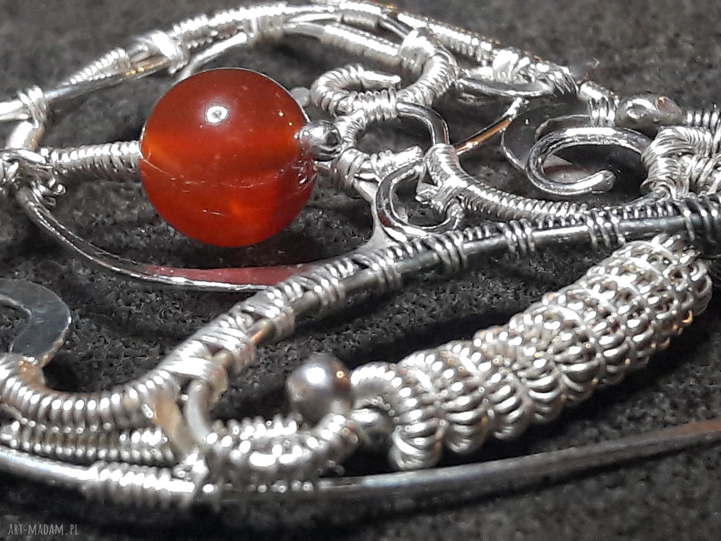 Wisiorek serce wire wrapping z karneolem - srebro 925/999
