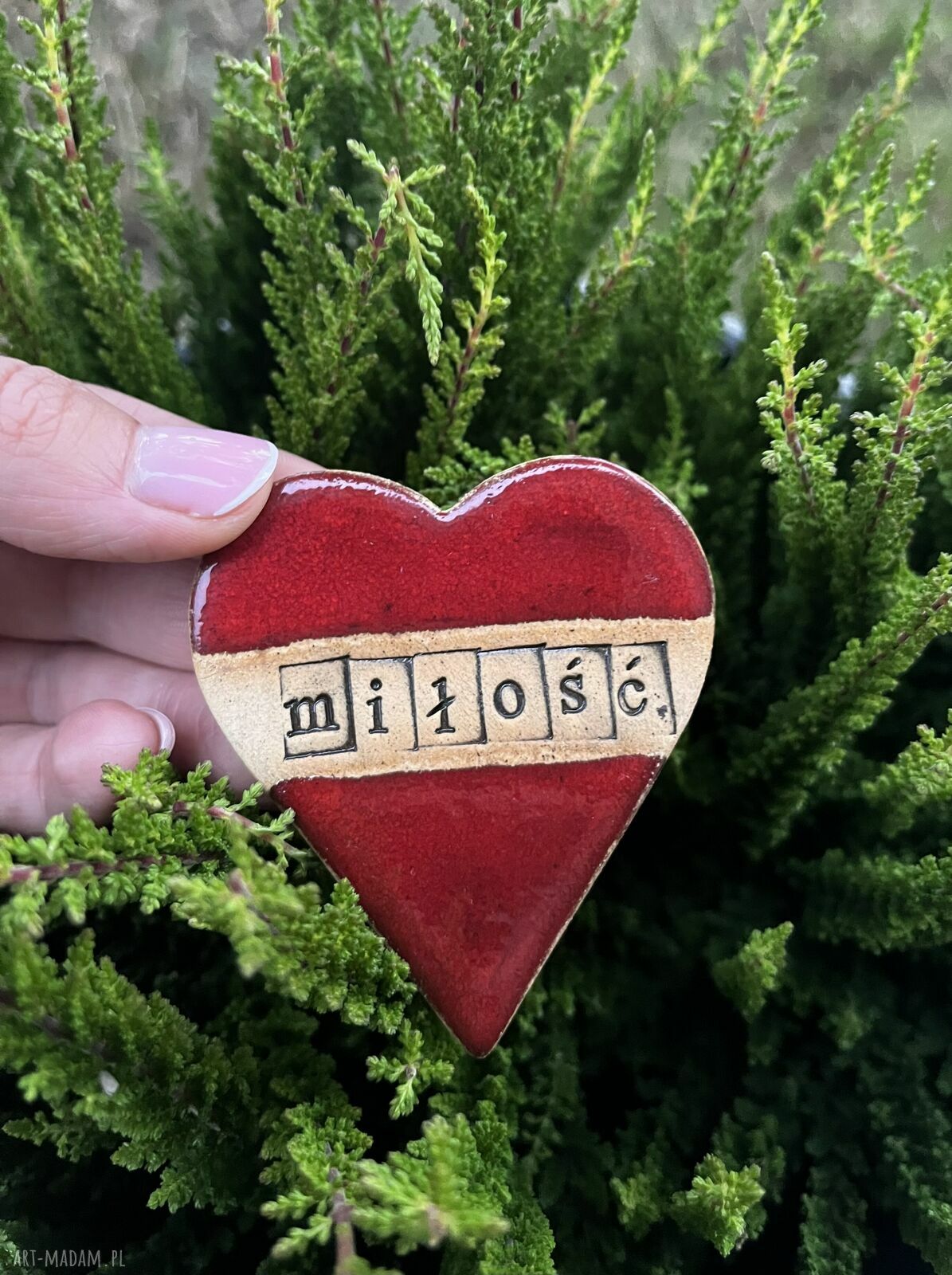 Serce z miłością - ceramiczny magnes handmade