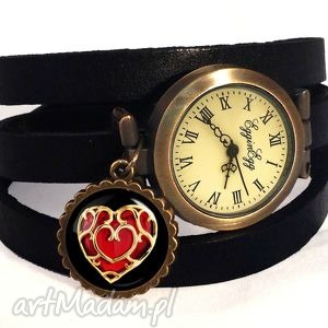 serce - zegarek bransoletka na skórzanym pasku